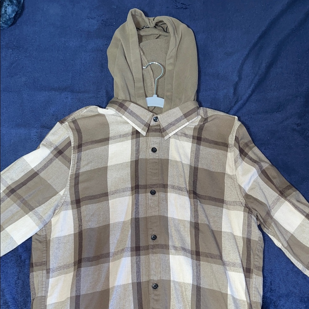 Hollister Brown and Cream Plaid Hooded Shirt